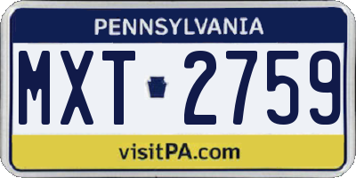 PA license plate MXT2759