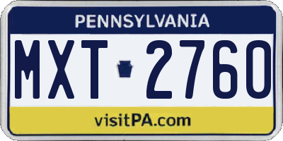 PA license plate MXT2760