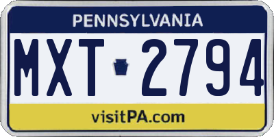 PA license plate MXT2794