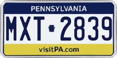 PA license plate MXT2839
