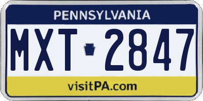 PA license plate MXT2847