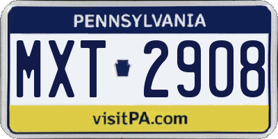 PA license plate MXT2908