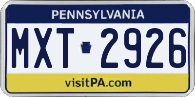 PA license plate MXT2926
