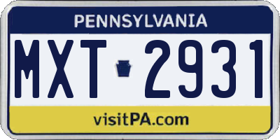 PA license plate MXT2931