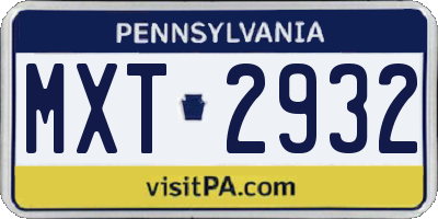 PA license plate MXT2932