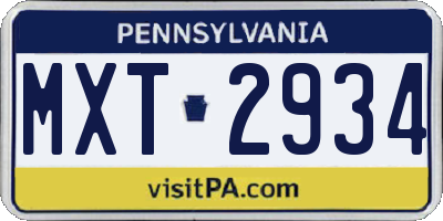 PA license plate MXT2934