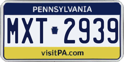 PA license plate MXT2939