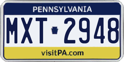 PA license plate MXT2948