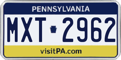 PA license plate MXT2962