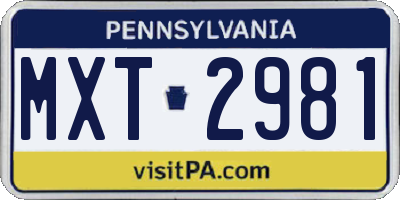PA license plate MXT2981
