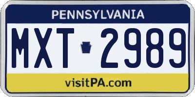 PA license plate MXT2989