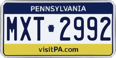 PA license plate MXT2992