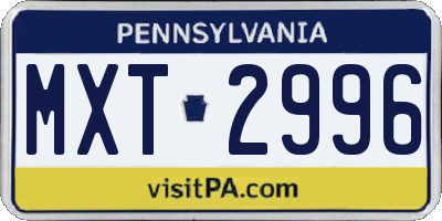 PA license plate MXT2996