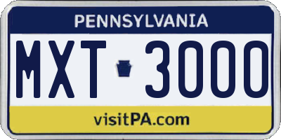 PA license plate MXT3000