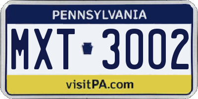 PA license plate MXT3002