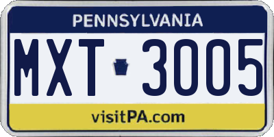 PA license plate MXT3005