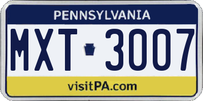 PA license plate MXT3007