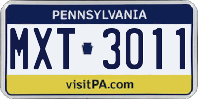 PA license plate MXT3011