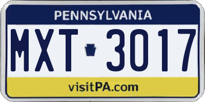 PA license plate MXT3017
