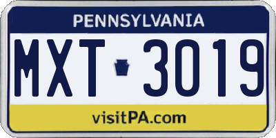 PA license plate MXT3019