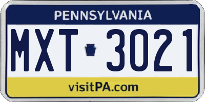 PA license plate MXT3021