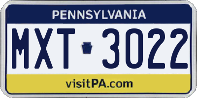 PA license plate MXT3022