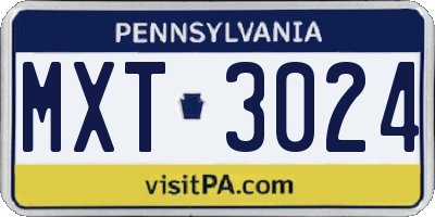 PA license plate MXT3024