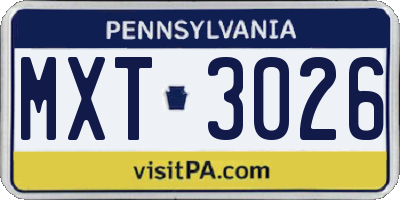 PA license plate MXT3026