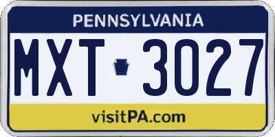 PA license plate MXT3027