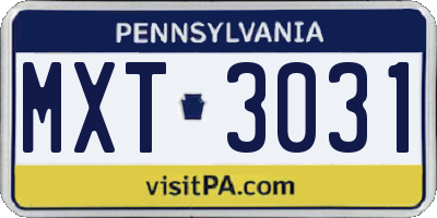 PA license plate MXT3031