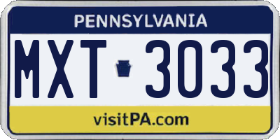 PA license plate MXT3033