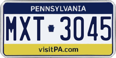 PA license plate MXT3045