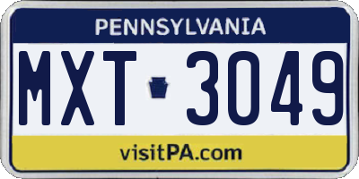 PA license plate MXT3049