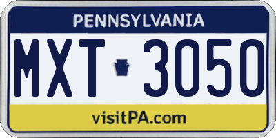 PA license plate MXT3050