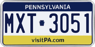 PA license plate MXT3051