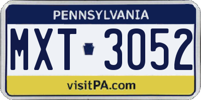 PA license plate MXT3052