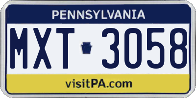 PA license plate MXT3058