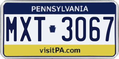 PA license plate MXT3067