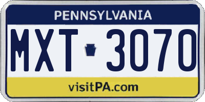 PA license plate MXT3070