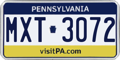PA license plate MXT3072