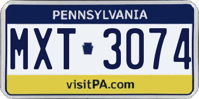 PA license plate MXT3074