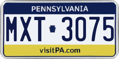 PA license plate MXT3075