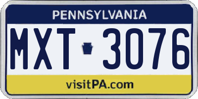 PA license plate MXT3076