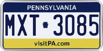 PA license plate MXT3085