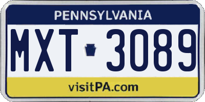 PA license plate MXT3089