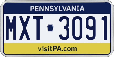 PA license plate MXT3091