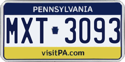 PA license plate MXT3093
