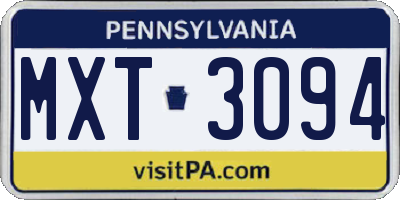 PA license plate MXT3094