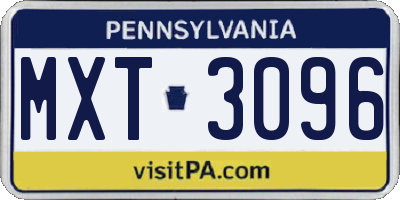 PA license plate MXT3096