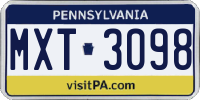 PA license plate MXT3098